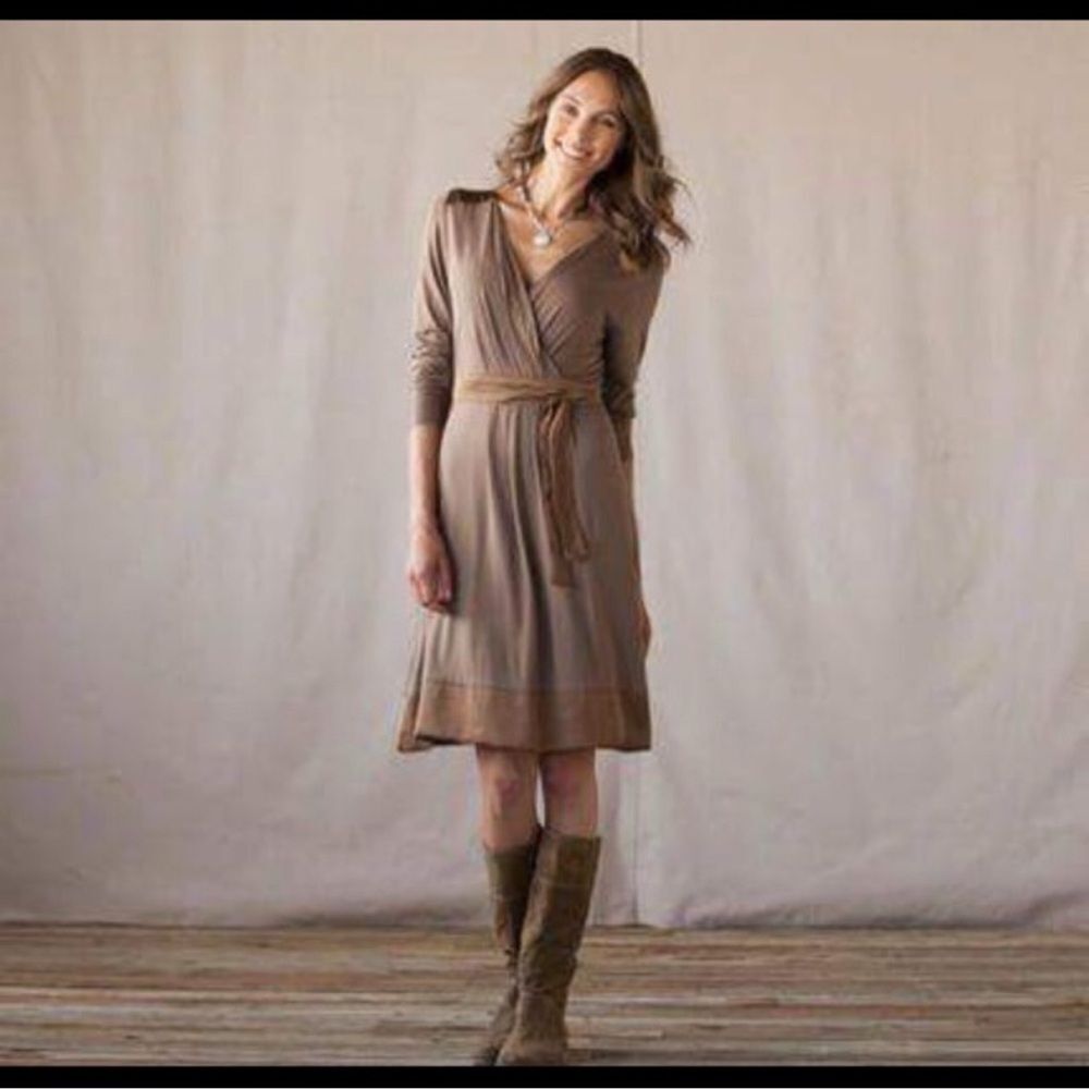 Sundance Faux Wrap Dress Long Sleeve Brown Size XS